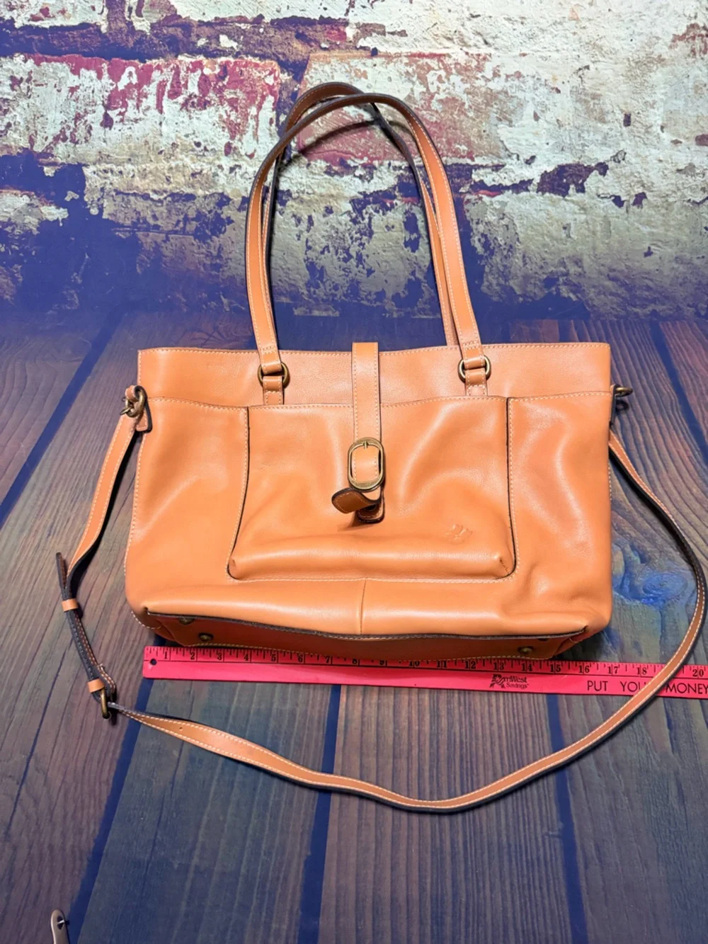 Patricia Nash Tan  Leather Satchel with Buckle Detail